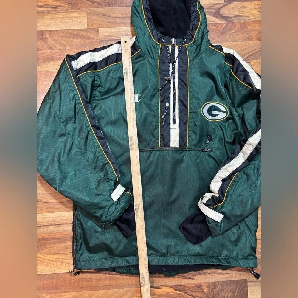 Champion Pro Line Green Bay Packers Pull Over 1/4 Zip NFL Pocket Hooded Size L